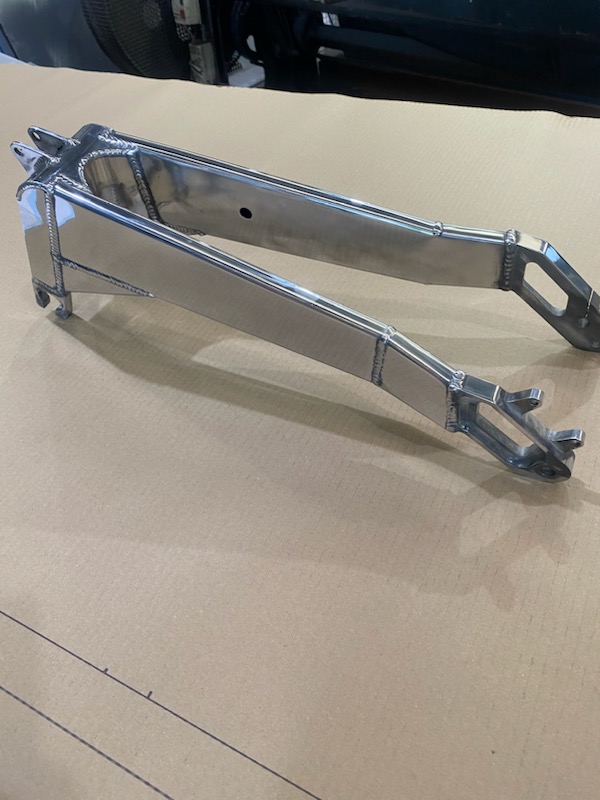 Chrome motorcycle swingarm polished to mirror finish